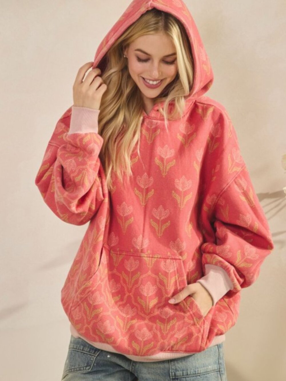 T71. Tulip Print Fleece‎ Hoodie